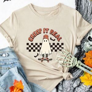 Halloween Ghost Checkered Print T-shirt